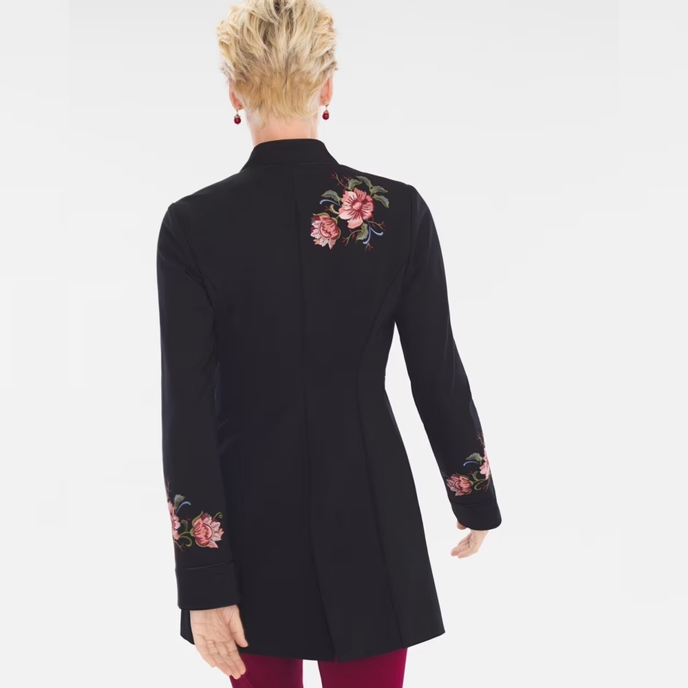 NEW Chico's Floral Embroidered Ponte Jacket